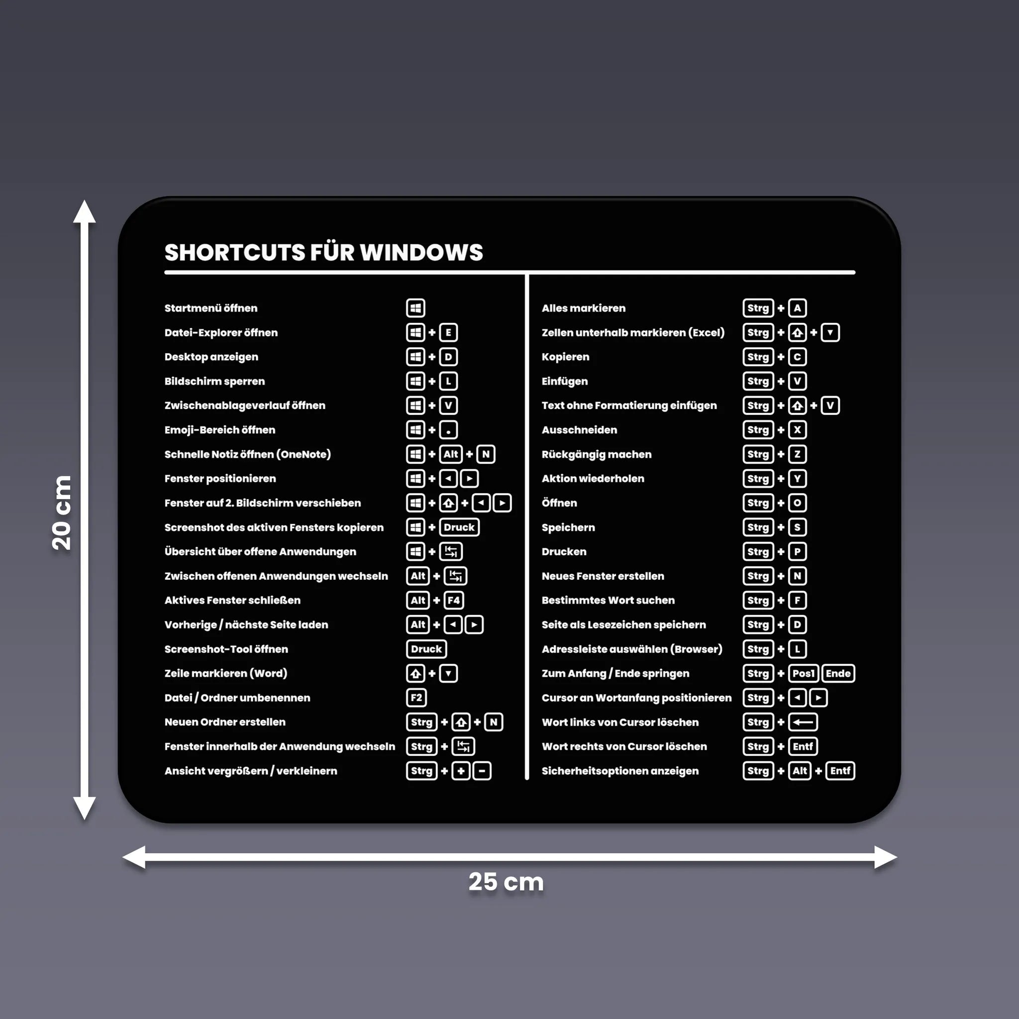 Mauspad "Windows Shortcuts"