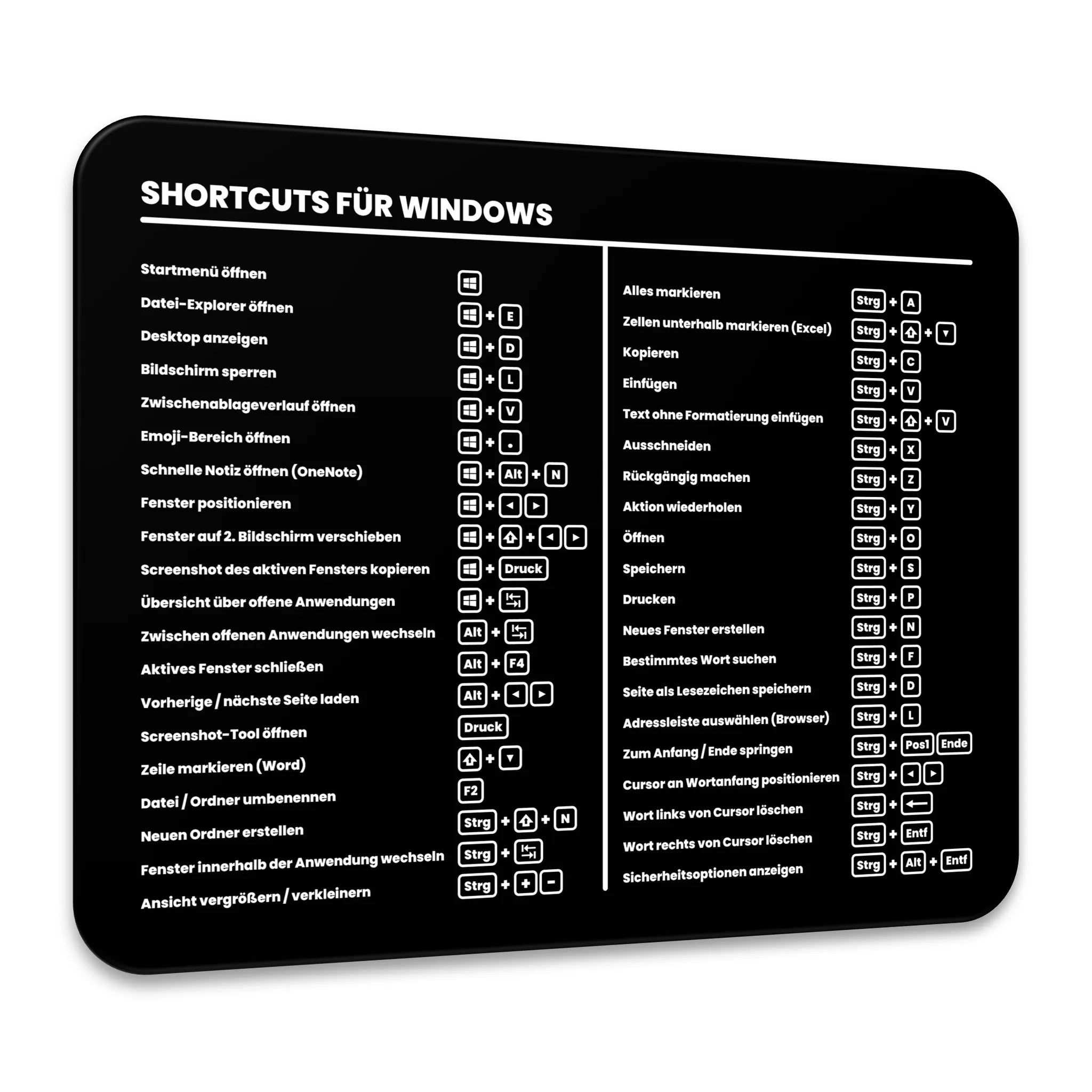 Mauspad "Windows Shortcuts"